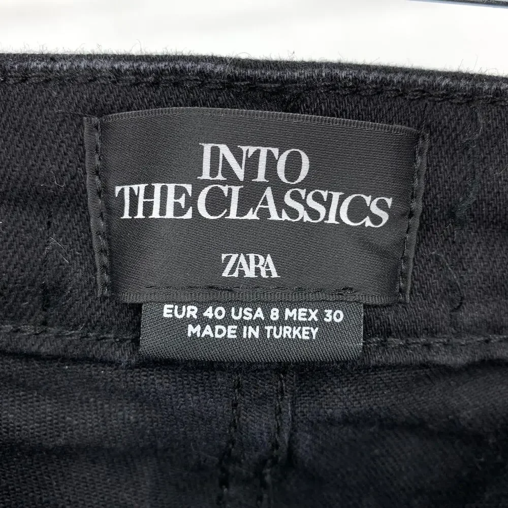 Zara Jeans Women's Size 8 Into The Classics Cropped Kick Boot Button Fly Black - Picture 6 of 7